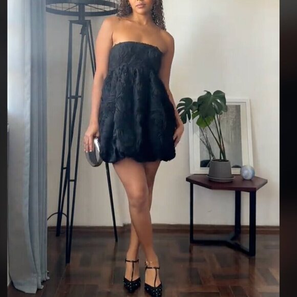 Zara Structured Floral Mini Dress NWT Black Size XL Blogger Fav - Picture 3 of 12